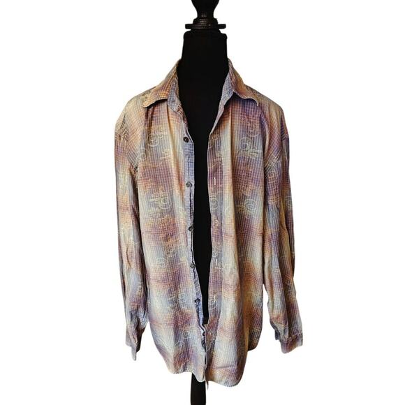 Rare Paradise Collection Plaid Button-Up Y2K Shirt Vintage Boho Pastel Mens XL - Picture 3 of 11